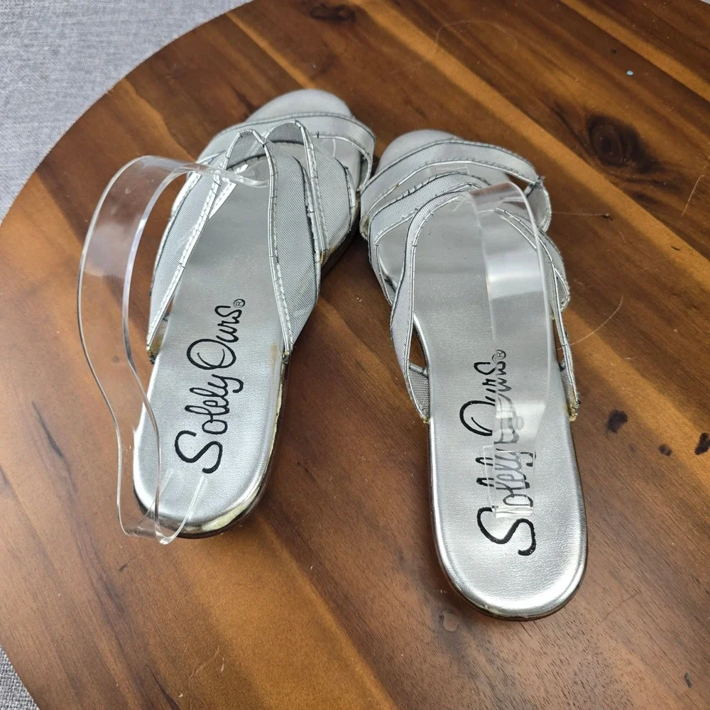 Solely Ours Vintage Silver‎ Mesh Strappy Slide Sandals Size 10 Taiwan